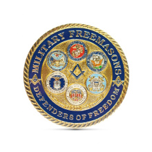 Custom Masonic Logo 3D Soft Emaille Souvenir Gold Plated Challenge Coin